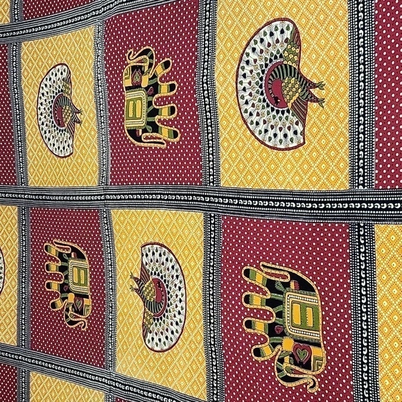 Cotton Fabric Maroon Gold Olive Animals - Multi-Purpose - Picture 2 of 6